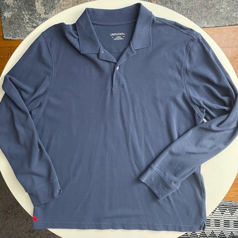 UNTUCKit Men’s Pima Cotton Avignon Long Sleeve Polo Shirt Navy Size Large